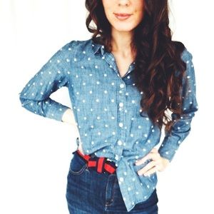 J CREW Denim Polka Dot Button Down Shirt